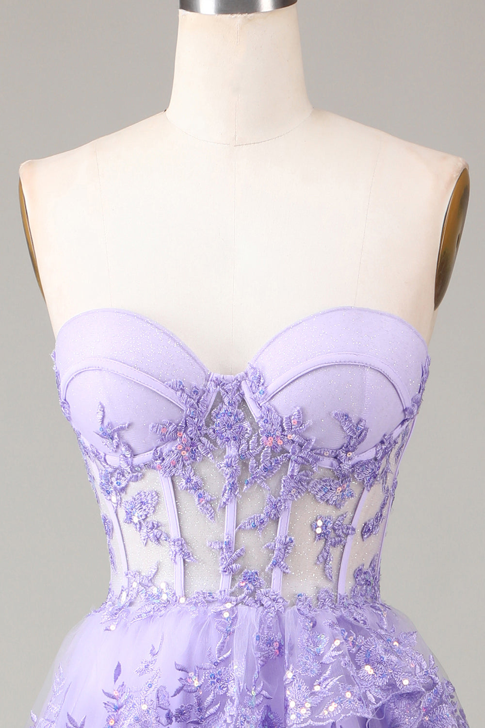 Zapakasa Women Lavender Strapless Tiered Tulle Corset Prom Dress with