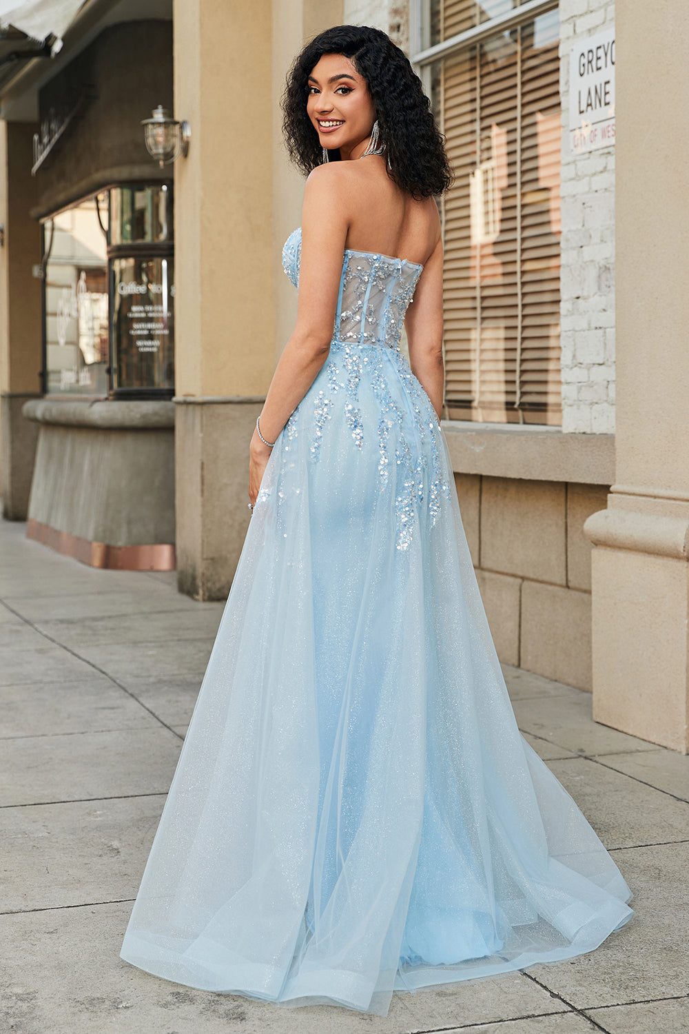Zapaka Women Corset Blue Strapless A Line Prom Dress with Slit Sequins Sparkly Party Dress Zapaka Women Corset Blue Strapless A Line Prom Dress with Slit Sequins Sparkly Party Dress