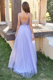 Purple Tulle A-line Prom Dress with Beading