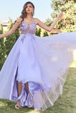 Purple Tulle A-line Prom Dress with Beading
