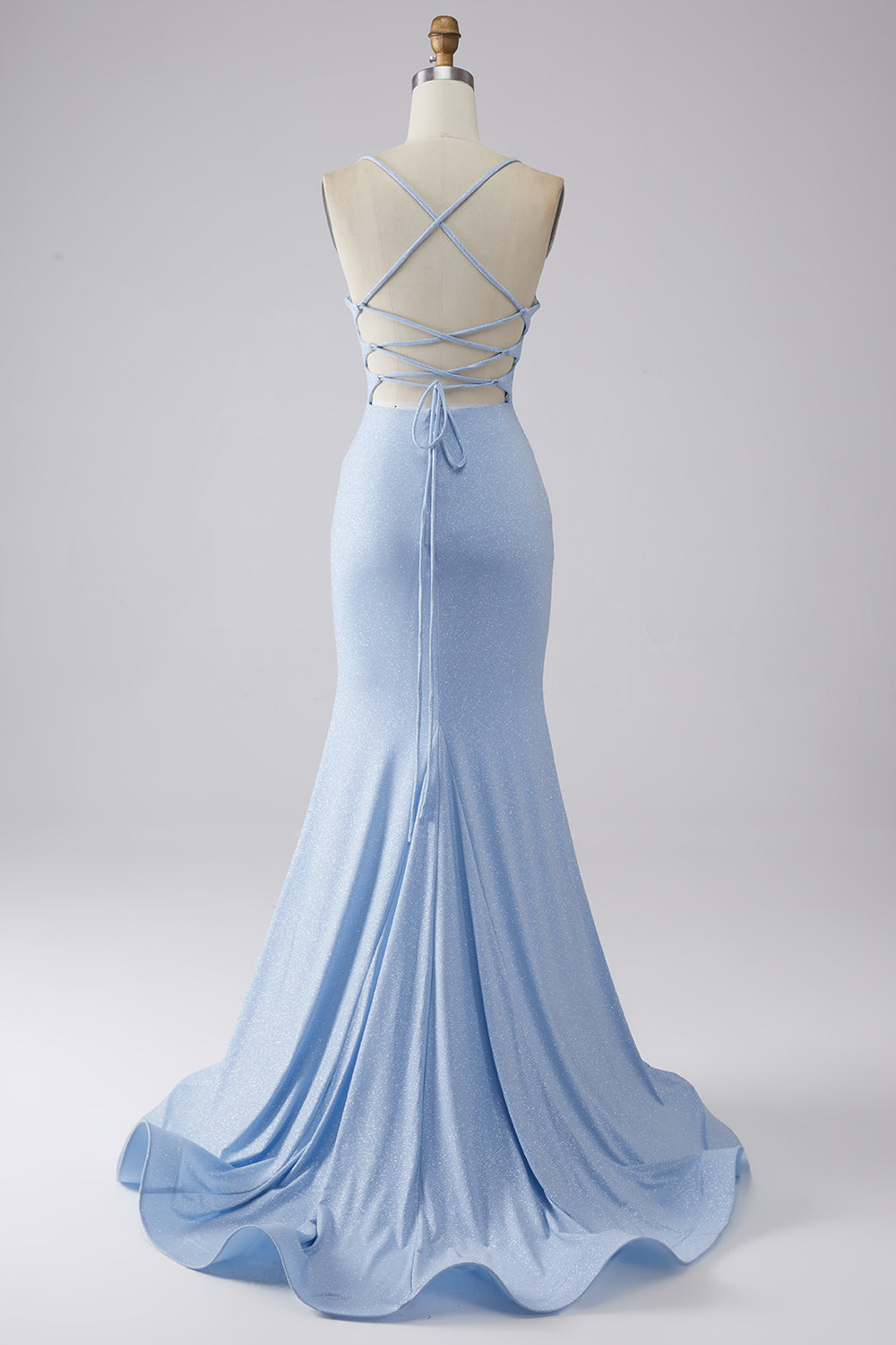 Zapakasa Women Sparkly Mermaid Prom Dress with Slit Light Blue Spaghetti Straps Party Dress with Pleated Zapakasa Women Sparkly Mermaid Prom Dress with Slit Light Blue Spaghetti Straps Party Dress with Pleated