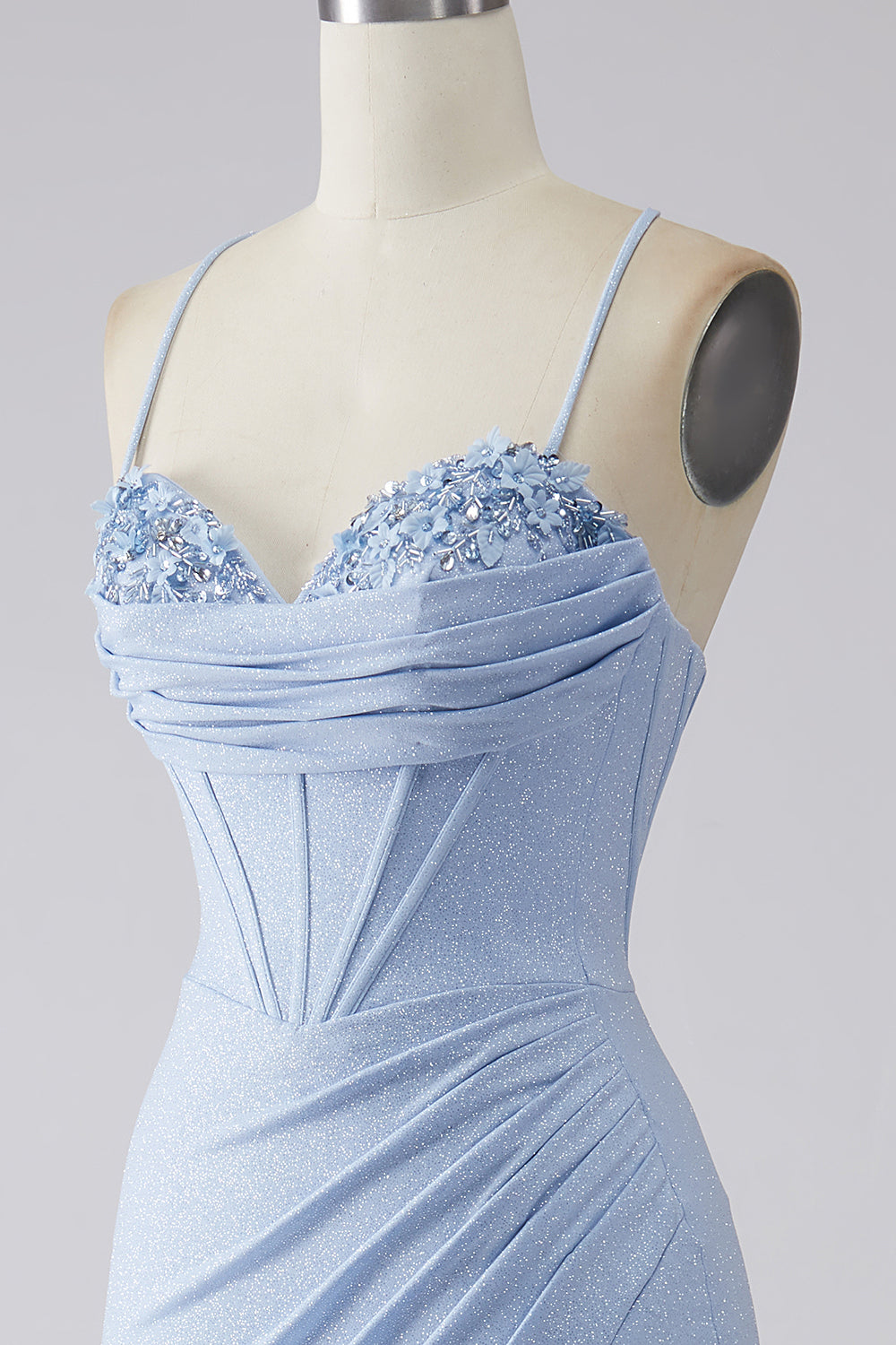 Light Blue Sparkly Mermaid Prom Dress with Slit