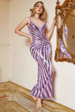 Purple Sequins V-Neck Prom Dress with Split Front