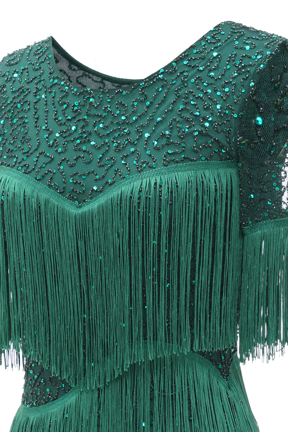 Dark Green Round Neck Mother Of The Bride Dress With Fringes