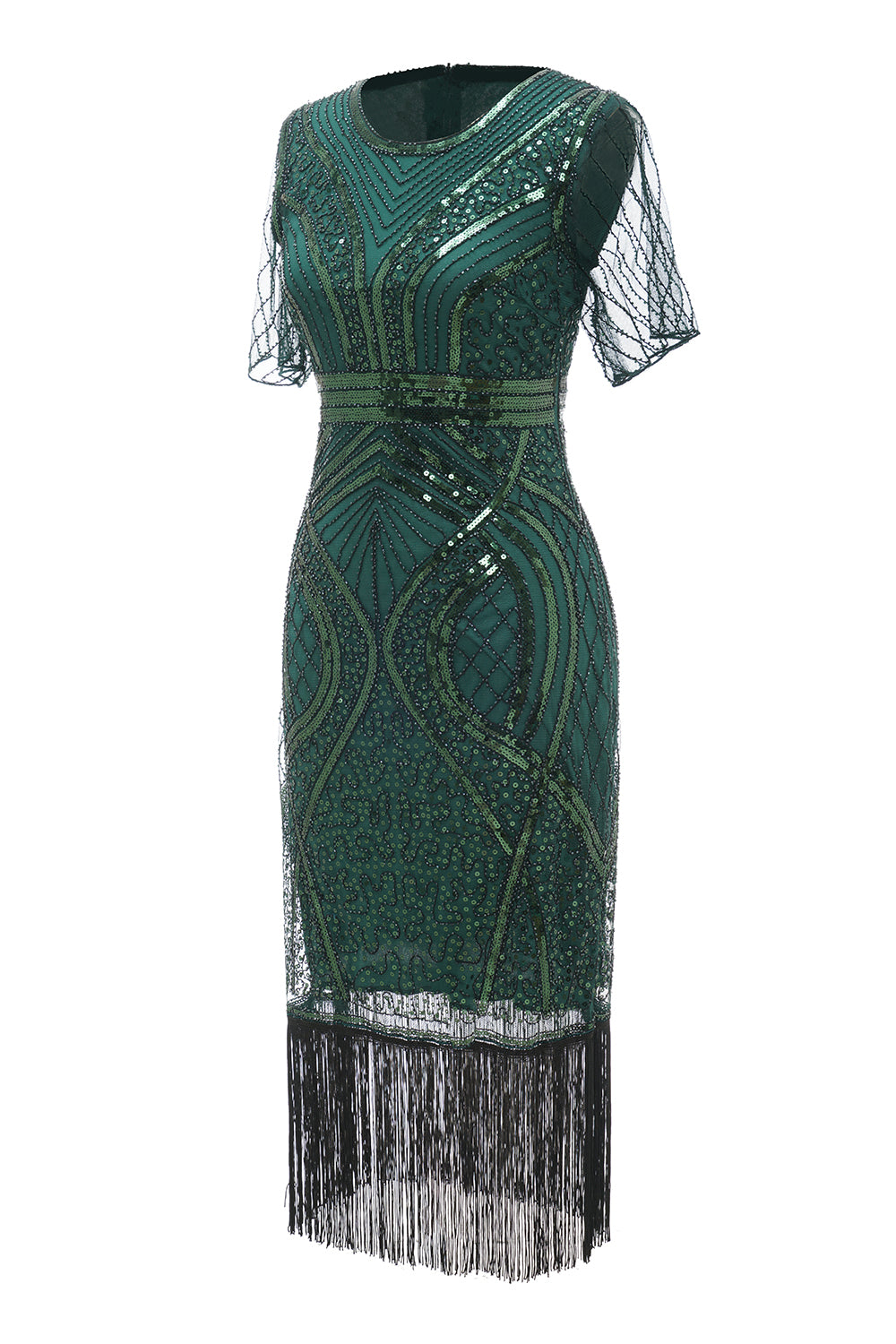Dark Green Short Sleeves Mother Of The Bride Dress With Fringes