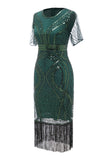 Dark Green Short Sleeves Mother Of The Bride Dress With Fringes
