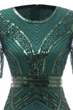 Dark Green Short Sleeves Mother Of The Bride Dress With Fringes
