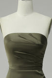 Green Strapless Satin Prom Dress with Slit