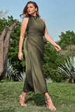 Halter Olive Sleeveless Prom Dress With Open Back