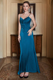 Peacock Blue Spaghetti Straps Long Prom Dress
