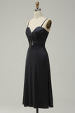 Spaghetti Straps Midi Simple Prom Dress with Hollow Out