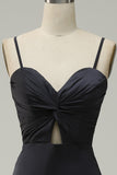 Spaghetti Straps Midi Simple Prom Dress with Hollow Out