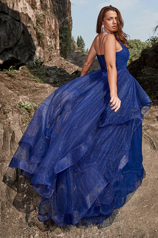 Spaghetti Straps Navy A Line Plus Size Prom Dress