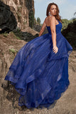 Spaghetti Straps Navy A Line Plus Size Prom Dress