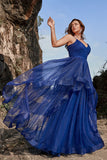 Spaghetti Straps Navy A Line Plus Size Prom Dress