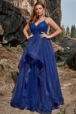 Spaghetti Straps Navy A Line Plus Size Prom Dress