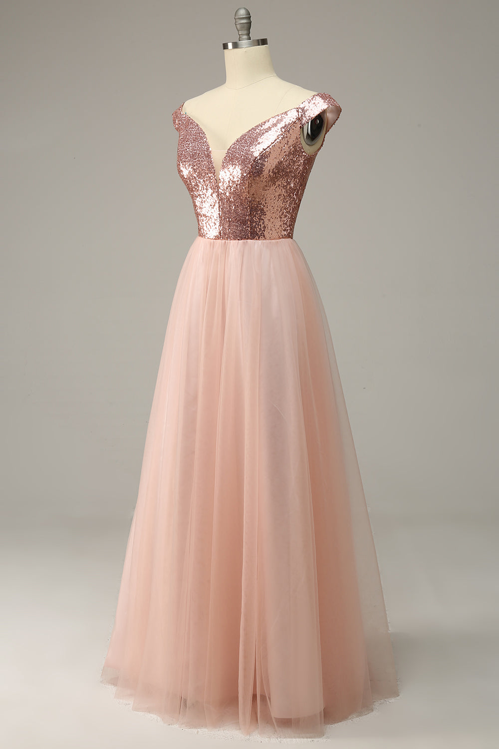 Off The Shoulder Sequin Tulle Prom Dress