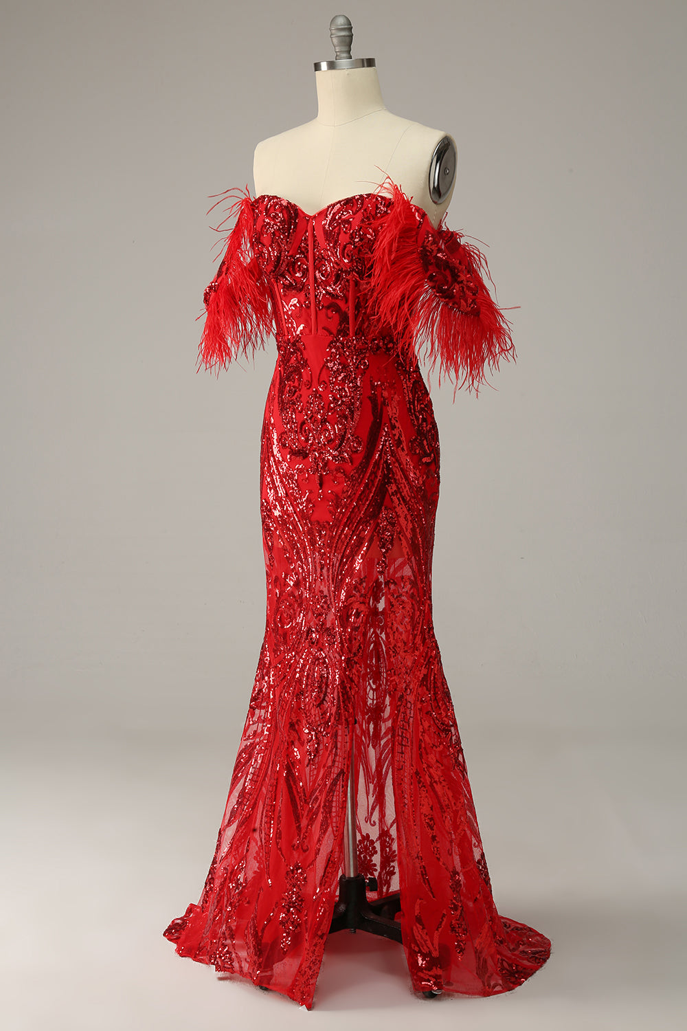 Sequins Sweetheart Mermaid Evening Dress With Feathers