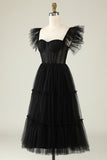 A-Line Tulle Sweetheart Black Cocktail Dress