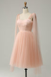 Blush Tulle Straps Short Prom Dress