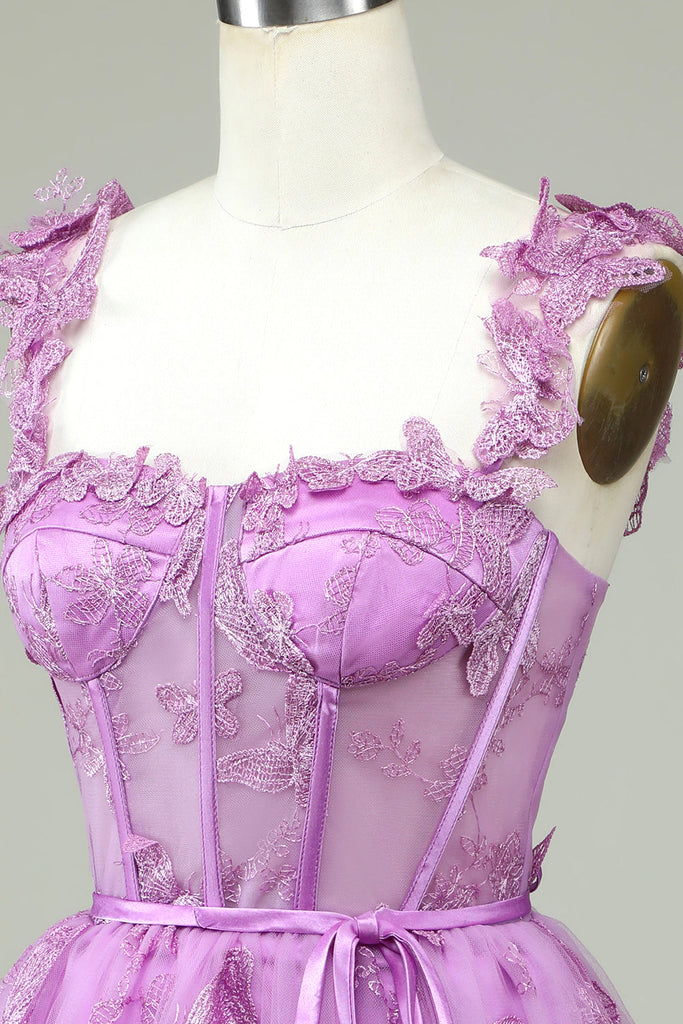 Purple Sweetheart A Line Corset Party Dress With Applique