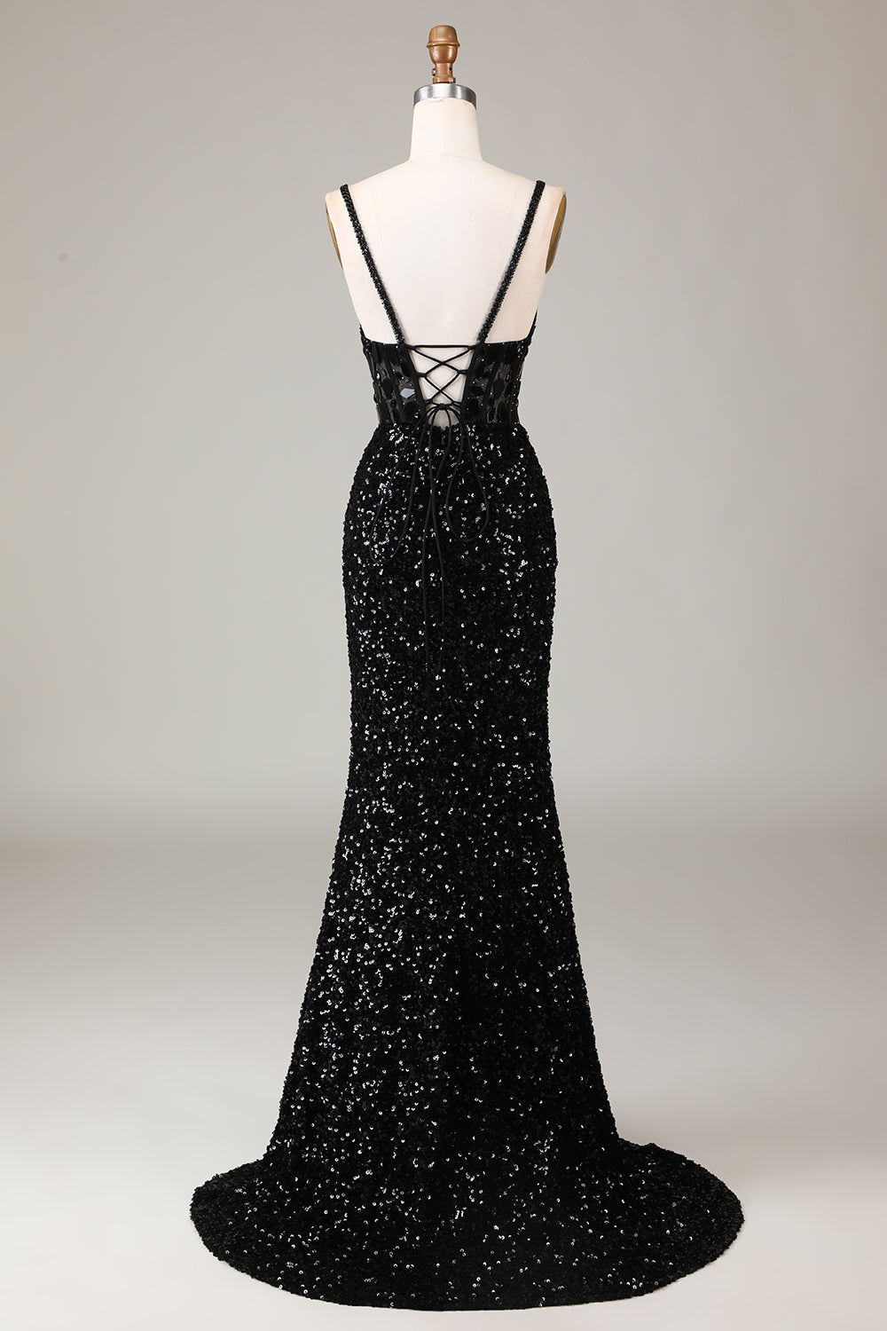 Glitter Mirror Sequins Red Corset Prom Dress with Slit