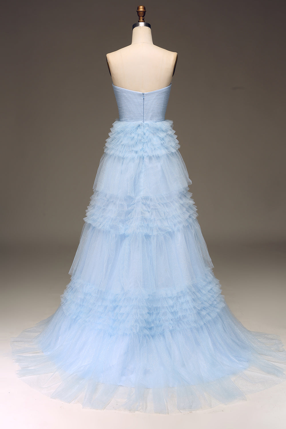 Zapakasa Women Tulle Light Blue Tiered Prom Dress with Slit A-Line Strapless Evening Party Dress Zapakasa Women Tulle Light Blue Tiered Prom Dress with Slit A-Line Strapless Evening Party Dress