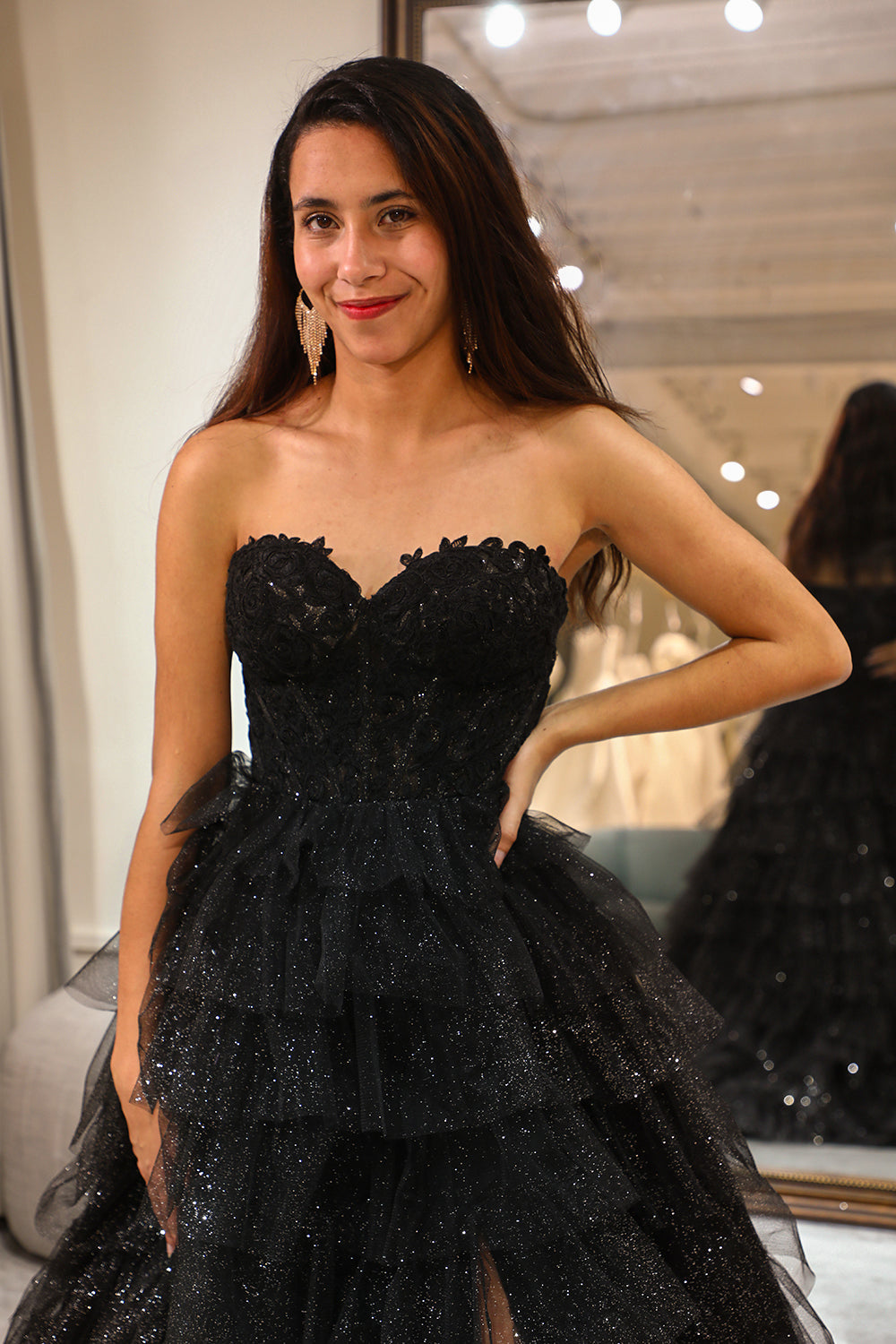 Zapakasa Women Black Corset Prom Dress Trendy A Line Sweetheart Evening Dress with Ruffles Zapakasa Women Black Corset Prom Dress Trendy A Line Sweetheart Evening Dress with Ruffles