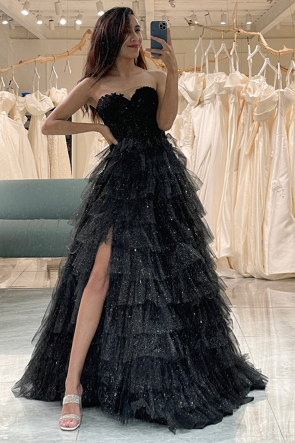Zapakasa Women Black Corset Prom Dress Trendy A Line Sweetheart Evening