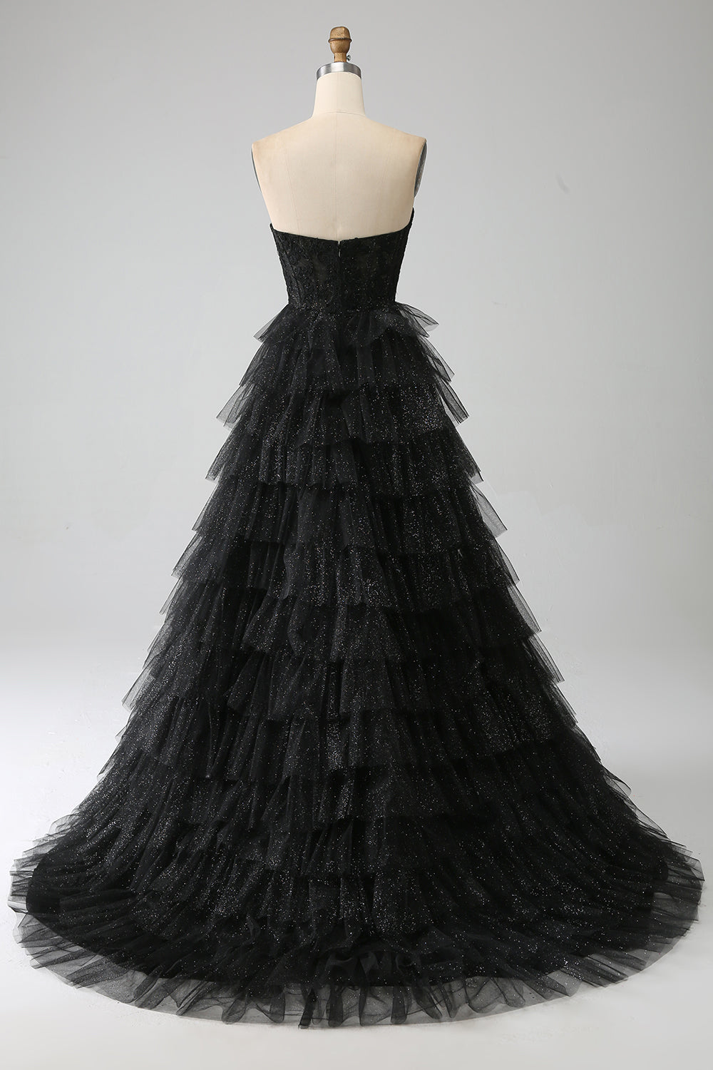 Zapakasa Women Glitter Black Tiered Prom Dress with Slit A-line Sweetheart Evening Dress Zapakasa Women Glitter Black Tiered Prom Dress with Slit A-line Sweetheart Evening Dress