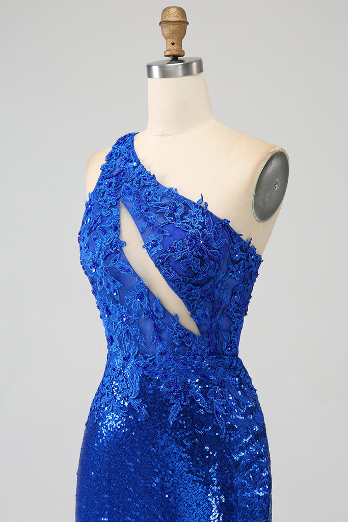 Royal Blue Mermaid Prom Dresses Off-the-Shoulder Long With Slit main image 0