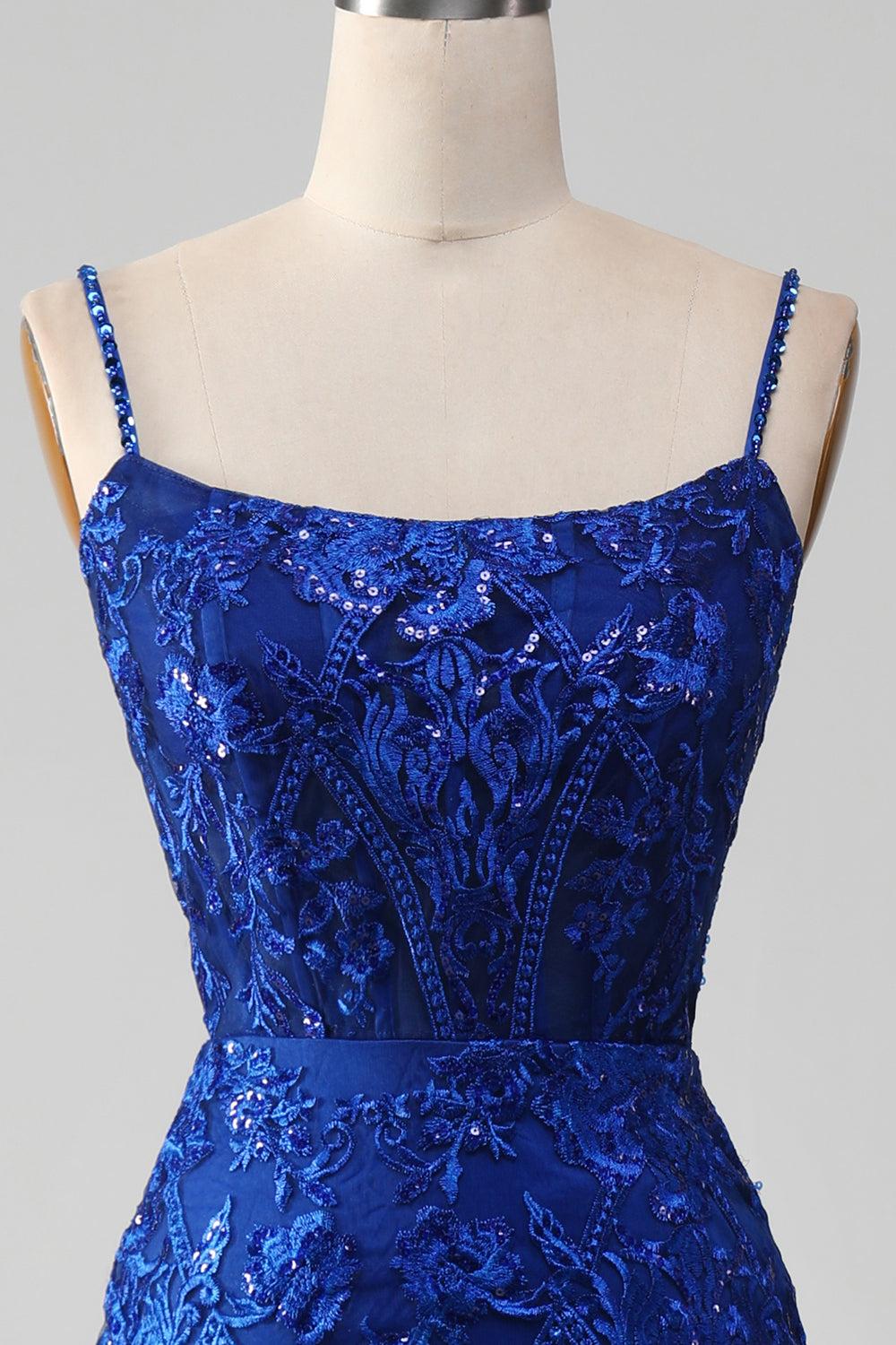 Sparkly Royal Blue Mermaid Spaghetti Straps Long Prom Dress With Appliques