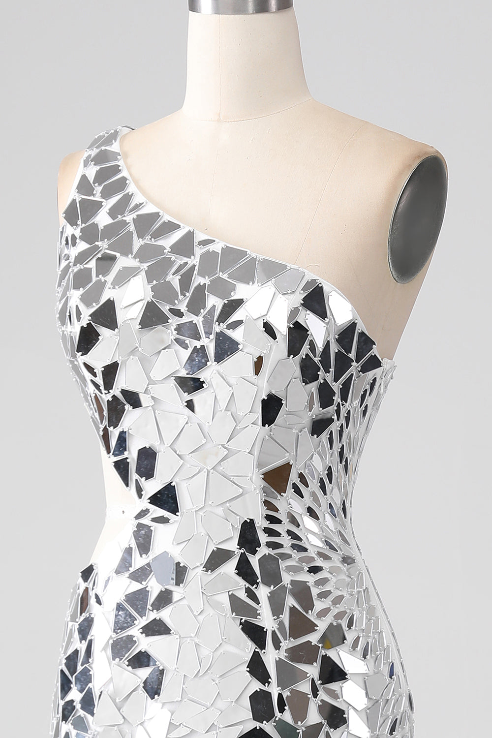 silver glitter one shoulder dress Embroidered One Shoulder A-line Gown by GLS Gloria GL3384 XL / Silver
