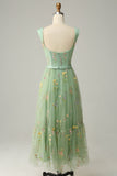 A Line Sweetheart Green Long Prom Dress with Embroidery
