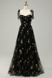 Black Long Prom Dress With Embroidery
