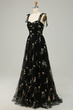 Black Long Prom Dress With Embroidery