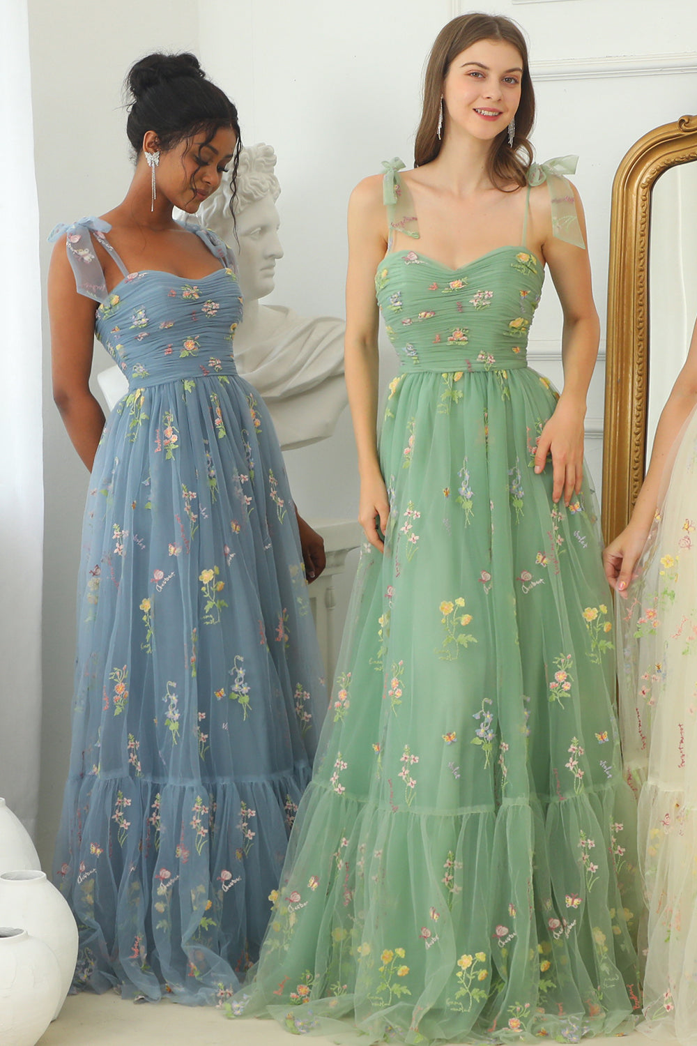 Green Long Prom Dress With Embroidery