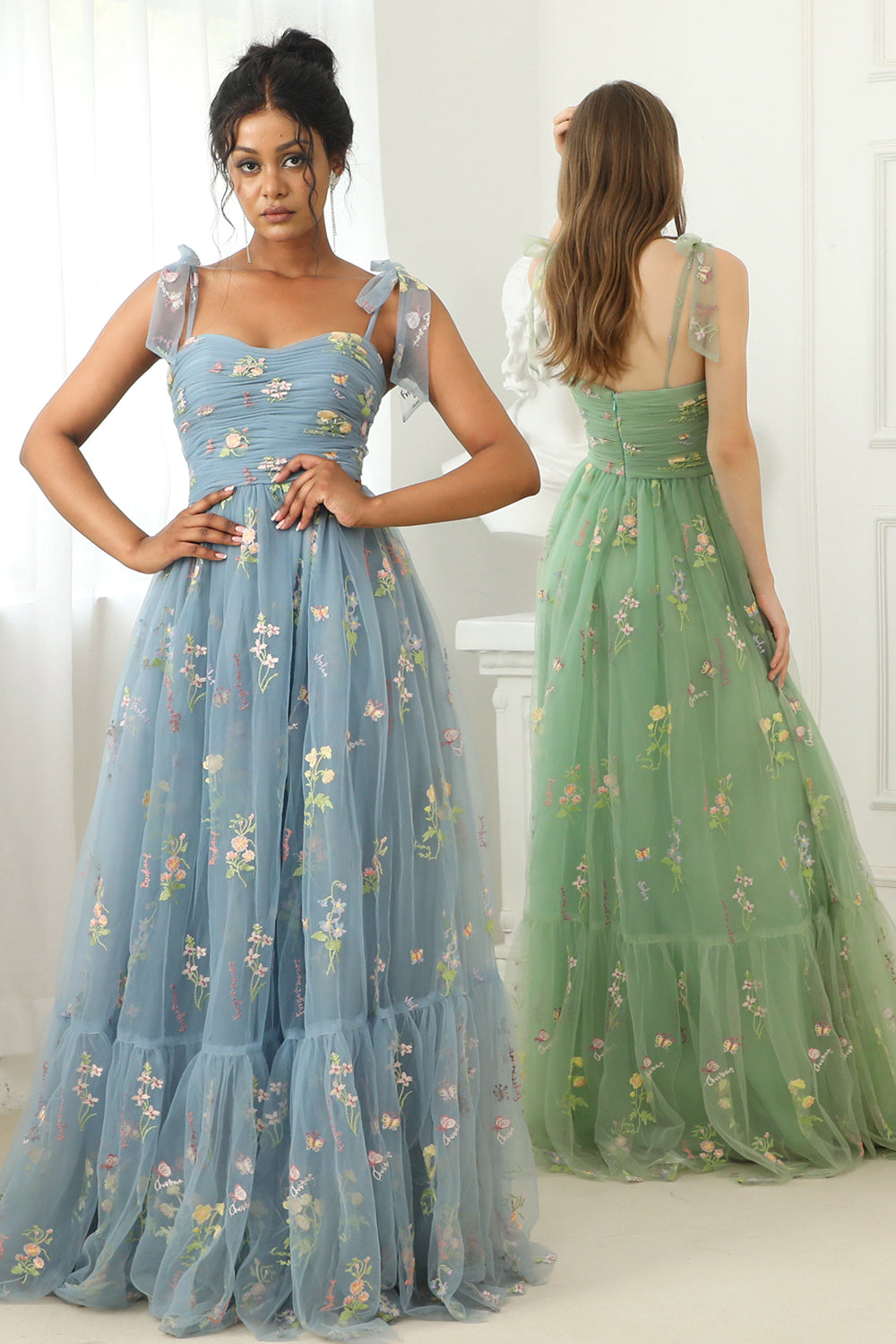 grey blue long prom dress with embroidery Elegant Off Shoulder Gray Blue Sequin Embroidered Prom Dress SS725