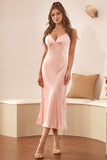 Blush Spaghetti Straps Wedding Guest Dress