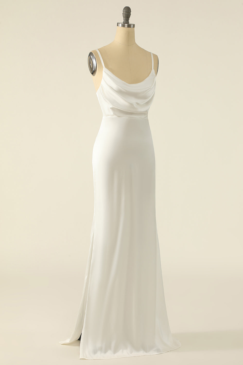 Zapakasa Women Simple Wedding Dress Spaghetti Straps Ivory Satin A-line Prom Dress Zapakasa Women Simple Wedding Dress Spaghetti Straps Ivory Satin A-line Prom Dress