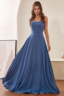 Grey Blue Spaghetti Straps Bridesmaid Dress