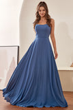 Grey Blue Spaghetti Straps Bridesmaid Dress