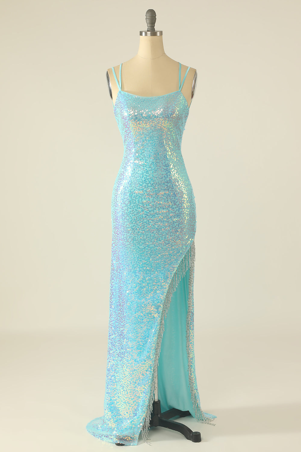 Lavender Sequin Prom Dress with Fringes