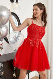 Red A-line Cute Tule Homecoming Dress with Appliques