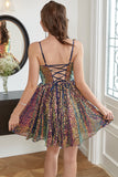 Sequin A-line Lace-Up Back Homecoming Dress