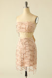 Two Piece Sequins Strapless Pink Homecoming Dress