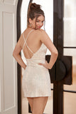 Spaghetti Straps Ivory Sequined Homecoming Dress