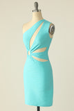 Blue One Shoulder Cut Out Tight Homecoming Dress