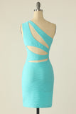 Blue One Shoulder Cut Out Tight Homecoming Dress