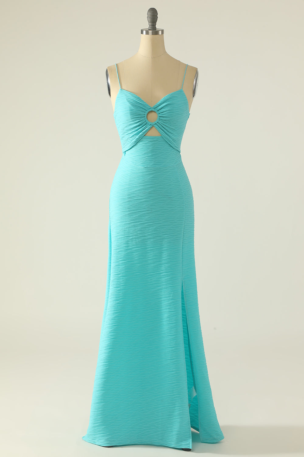 Blue Spaghetti Straps Cut Out Wedding Guest Dress With Bow